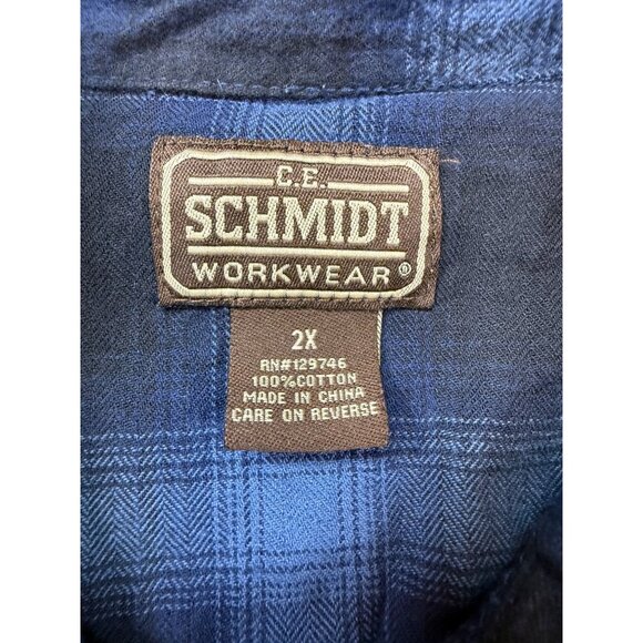 Schmidt Blue & Black Plaid Long Sleeve Button-Up Shirt Size 2XL (bin KK133) - Picture 8 of 8